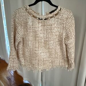 Zara Cream Tweed Blouse with Pearl Details